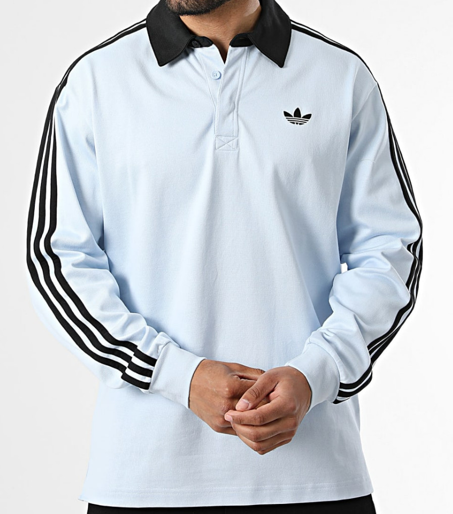 NEW MEN’S ADIDAS ORIGINALS 3 STRIPES RUGBY POLO SHIRT ~ SIZE LARGE #KE2445