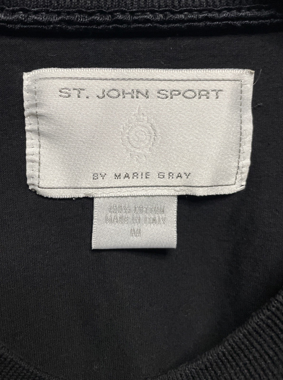St John Sport By Marie Gray Vintage 100% Cotton Italy Black T-Shirt Tee Size M