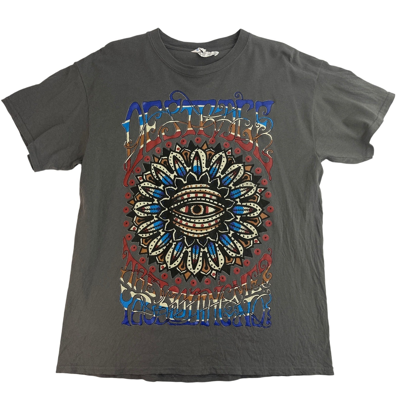 Gildan All Seeing Eye Graphic Print T-Shirt Men’s Large Gray Cotton Casual