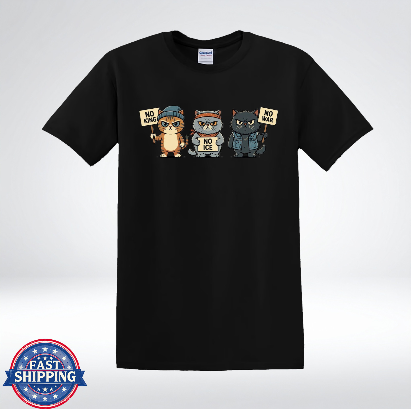 Funny Cat Protest No King No ICE No War Cute Angry Cats Graphic T-Shirt