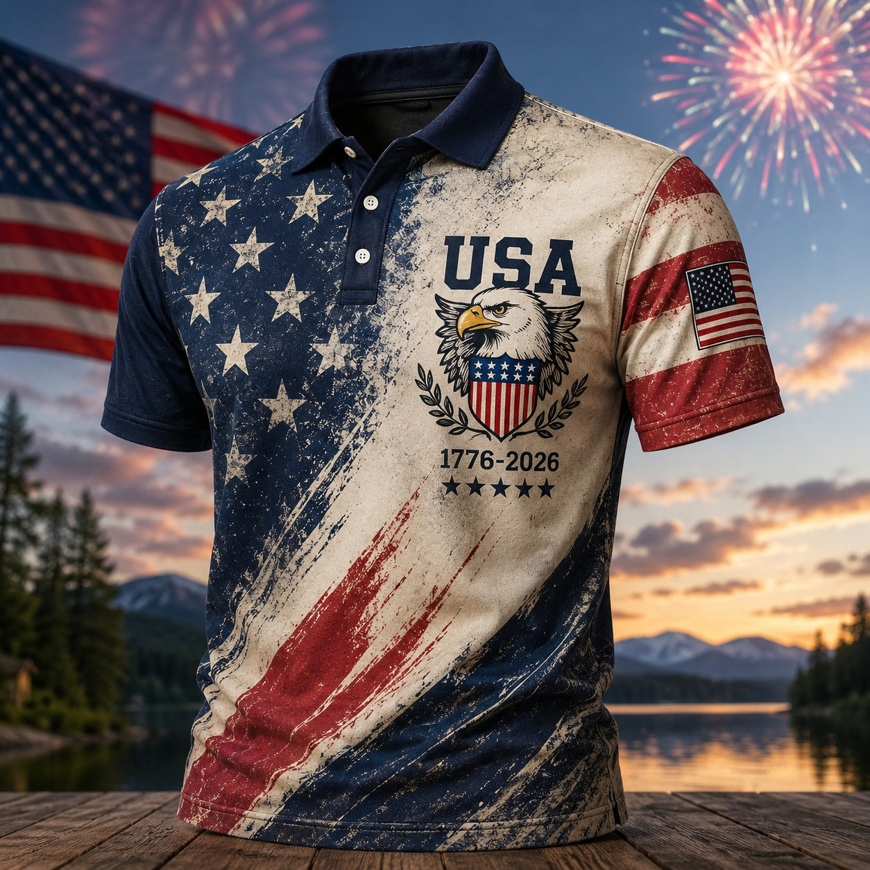 USA 250th Anniversary Golf Polo Shirt 1776-2026 American Flag Patriotic S-5XL