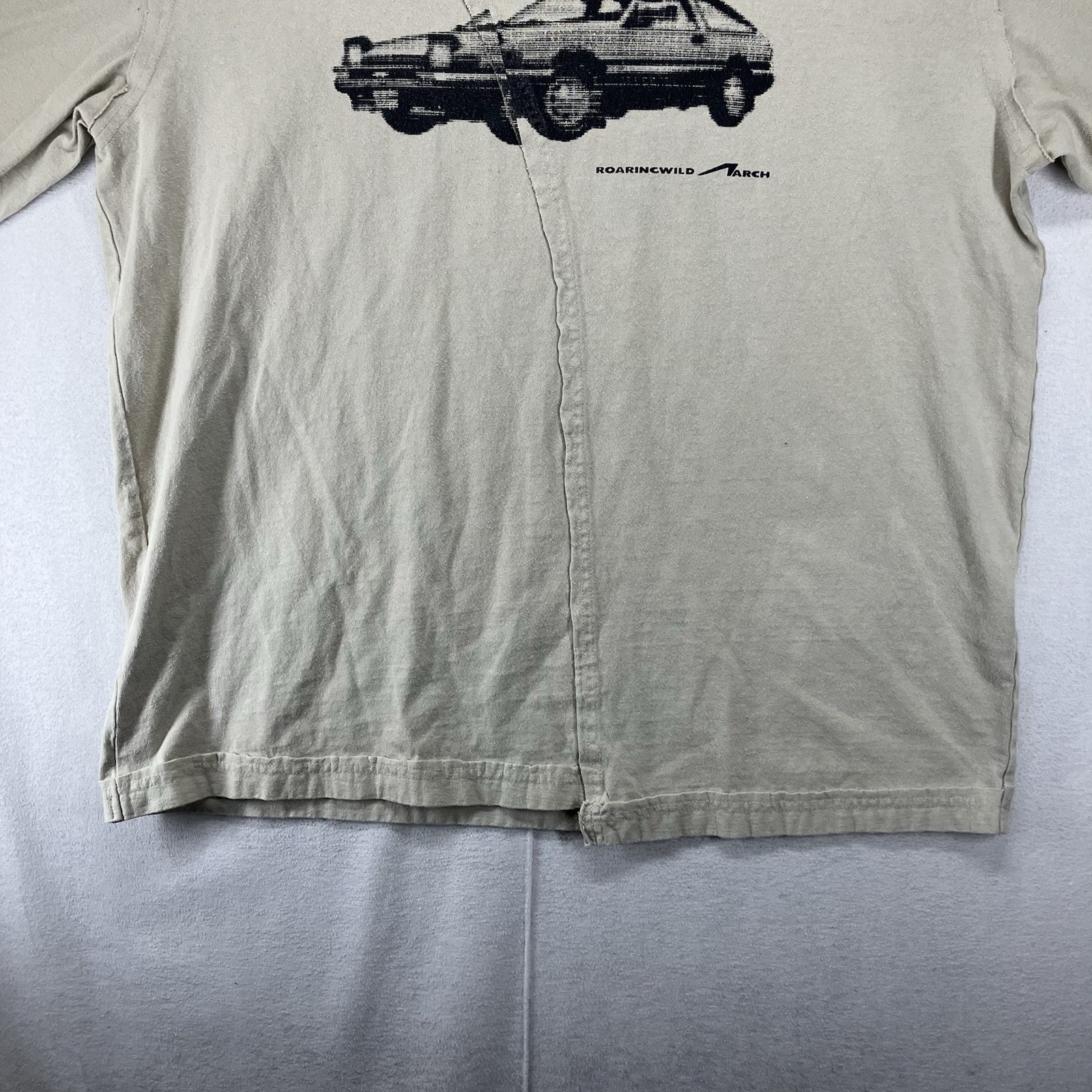 Mens Streetwear Graphic Tee Large Roaringwild Arch Thick Knit Car Art Tonal