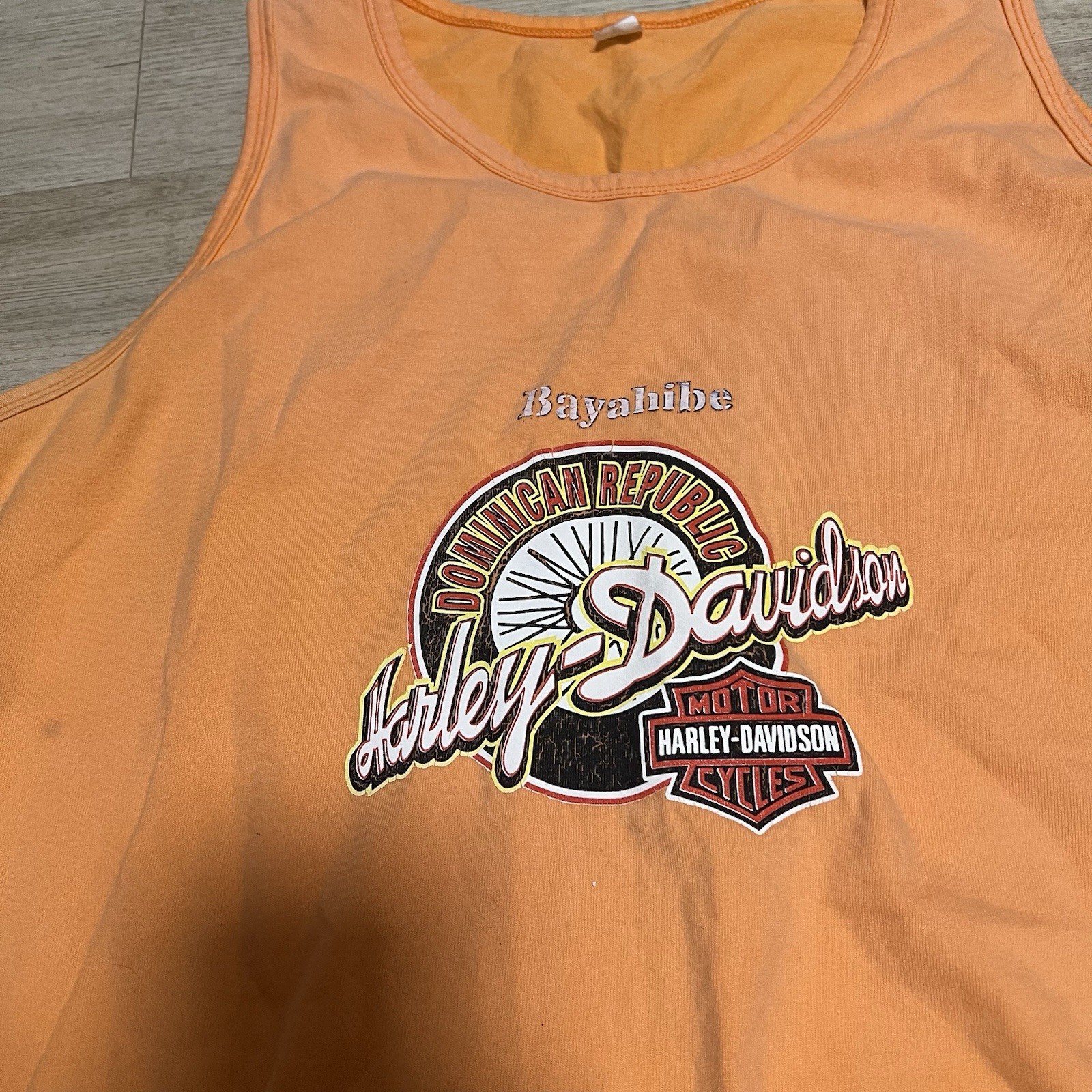 Harley Davidson Motorcycles Bayahibe Dominican Republic XL Men Tank Top Orange