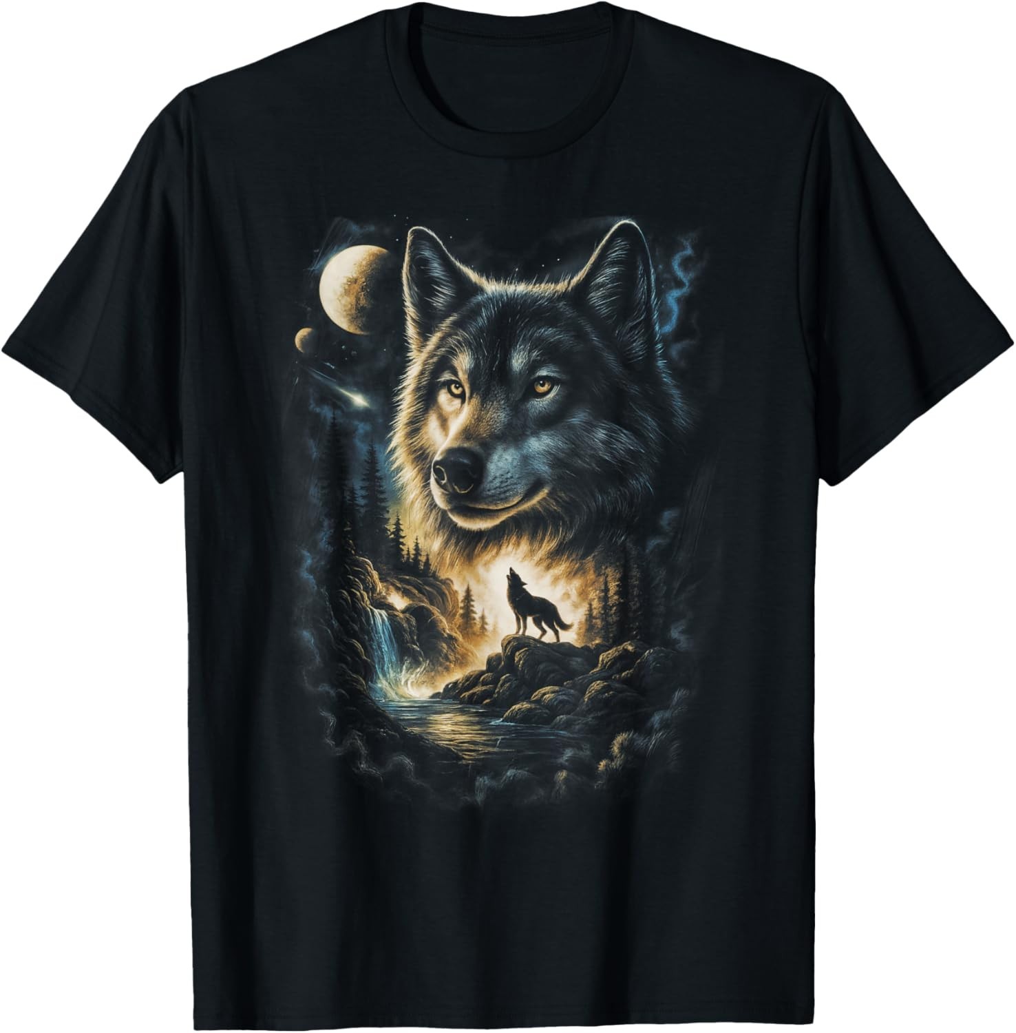 Wolf Howling Moon Forest Nature Wildlife Lovers Animal Men unisex T-Shirt