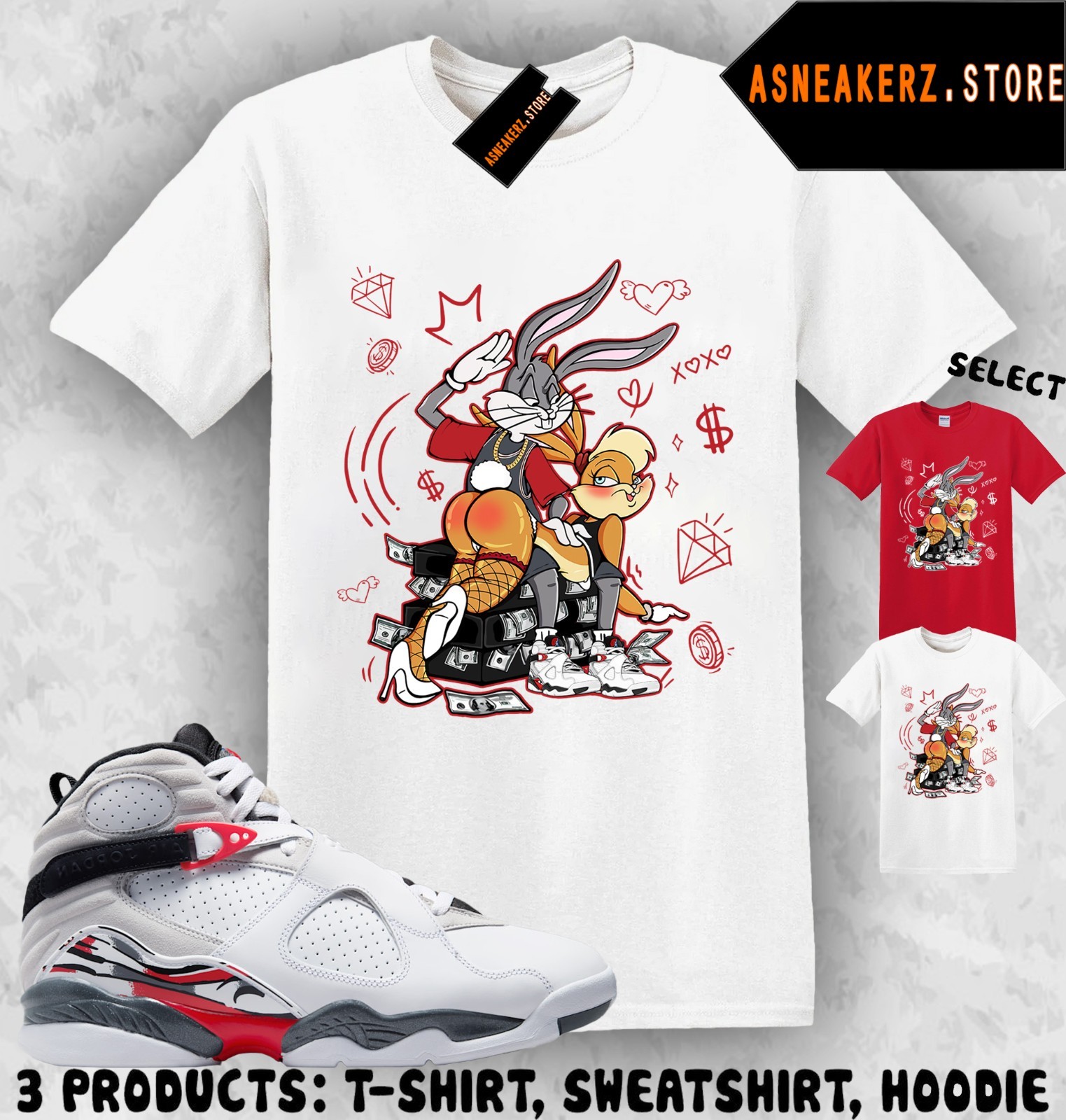 Shirt Match AJ 8 Bugs Bunny 2025 Sneaker Matching Bunny Slap Bugs Lola T-Shirt