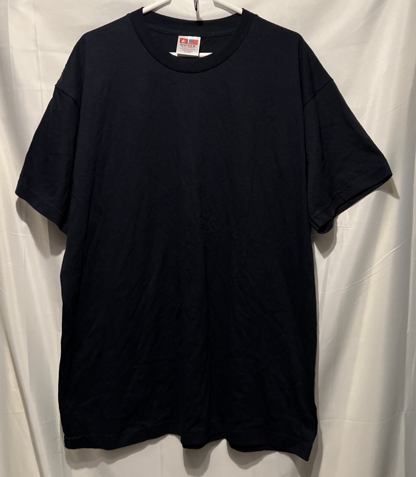 Bayside Mens USA Made 100% Cotton Short Sleeves T-Shirt Navy Blue Heavy Weight