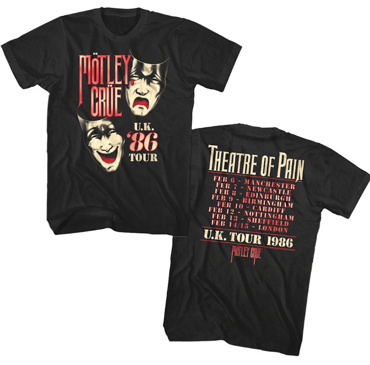 Motley Crue Theatre of Pain UK Tour 1986 Men’s T Shirt Heavy Metal Rock Band Top