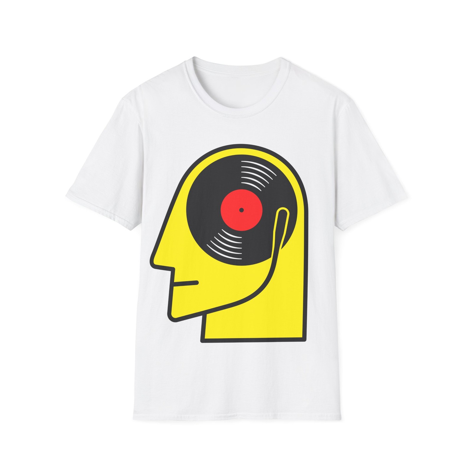 Vinyl Album Head T-Shirt, Funny Music Fan Cartoon Style Regular Fit Graphic Tee