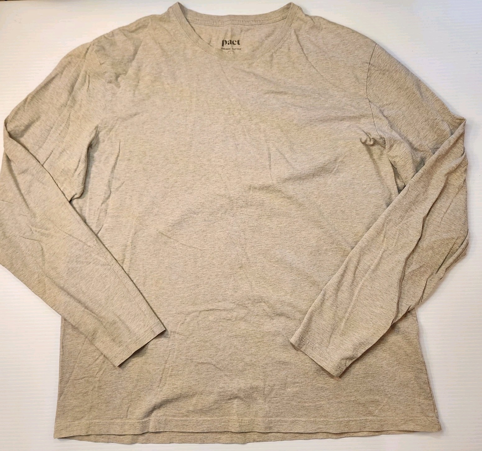 Pact Long Sleeve Tees (2 Pack) Mens Large Grey & Beige Organic Cotton Crewneck