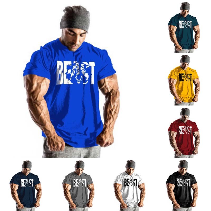 Men Gym Beast Bodybuilding Fitness Sport Workout Casual Cotton T-shirt Tee Vest