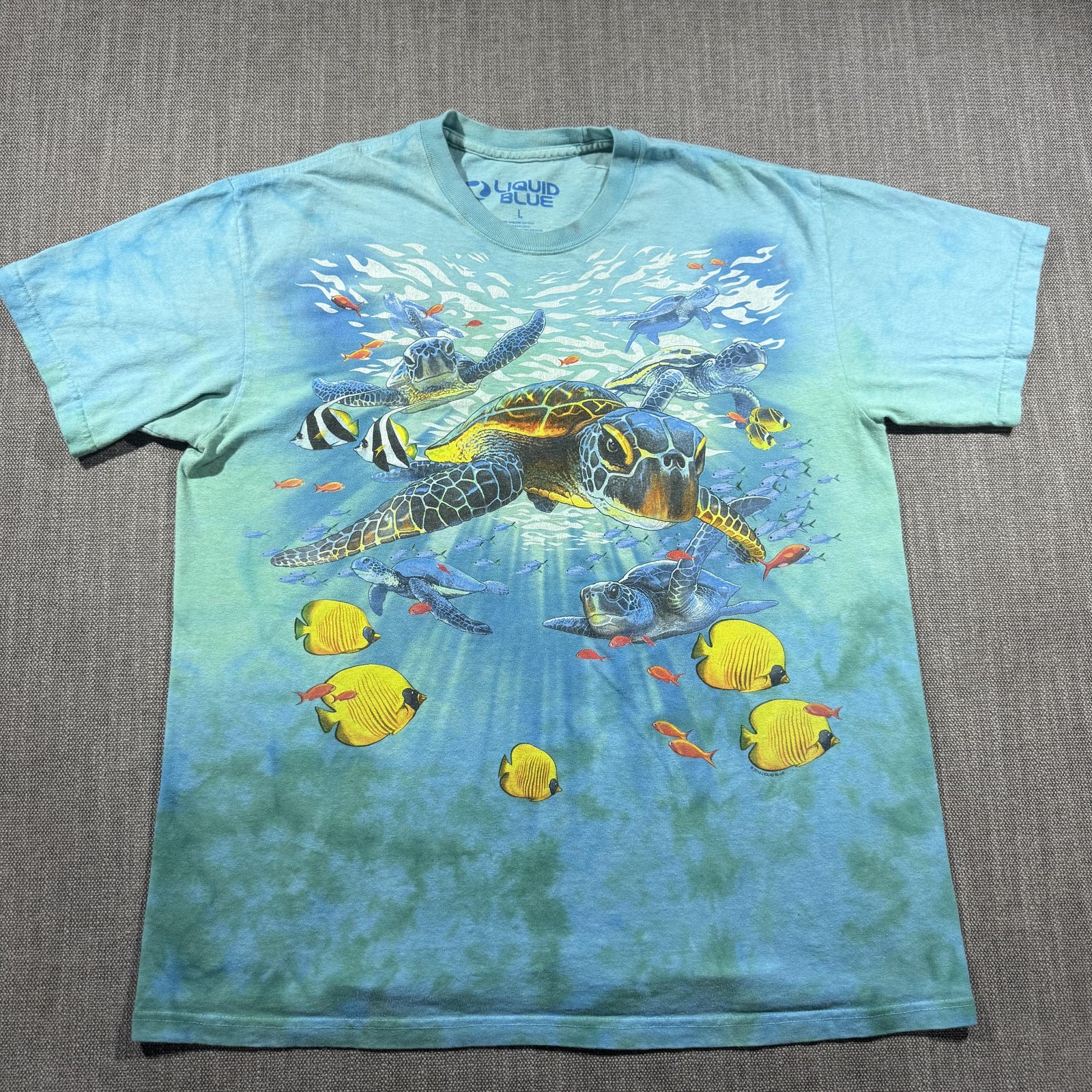 Liquid Blue Shirt Mens Large Blue Sea Turtle Ocean Fish Graphic Tie Dye Tee