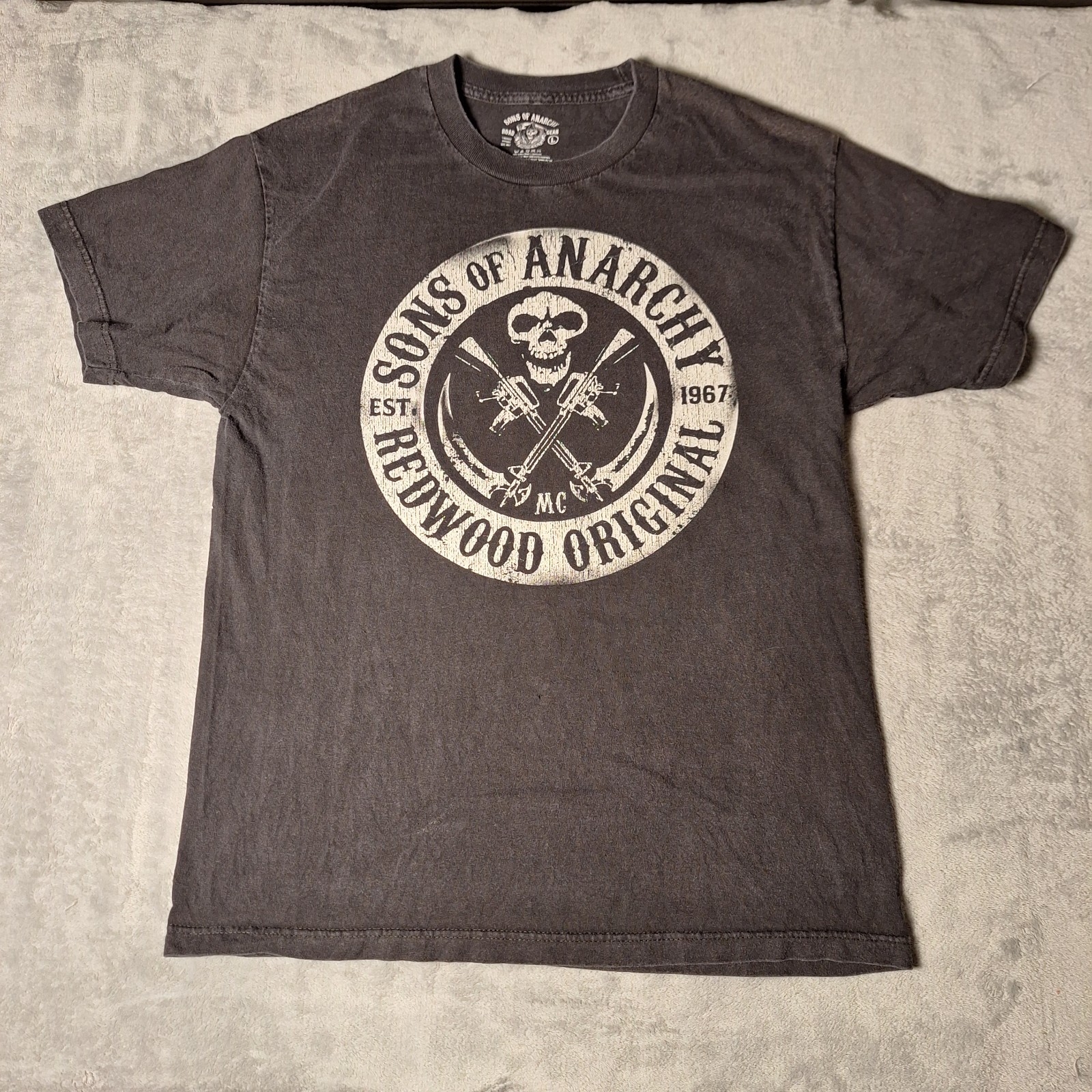 Sons of Anarchy Shirt Large Black Redwood Original Skull Outlaw Biker TV Show