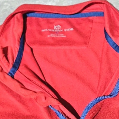 New! SOUTHERN TIDE T3-Red Poly/Spdx Cloth, Mens LS, 1/4.Zip, Pullover Shirt-(M)