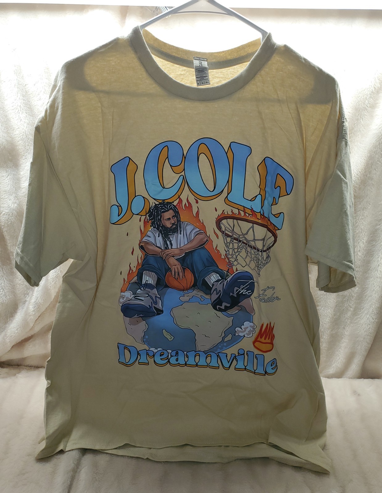 Dreamville The Fade J. Cole Gildan XL Cotton Tan T- Shirt Has Several Spots