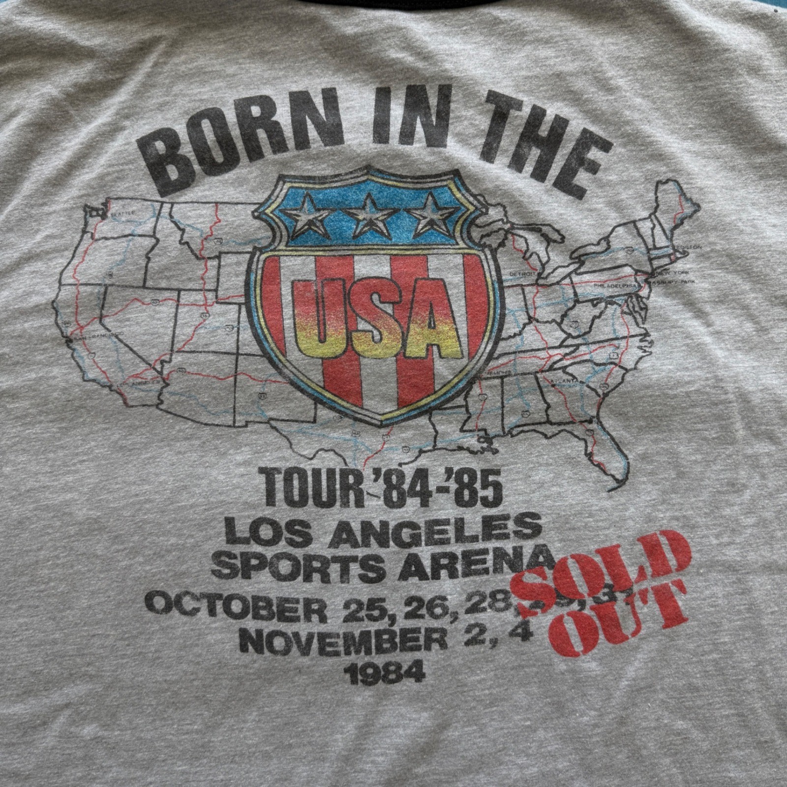 Bruce Springsteen E Street Band Born in the USA Tour 1984 Ringer Tee Gray XL