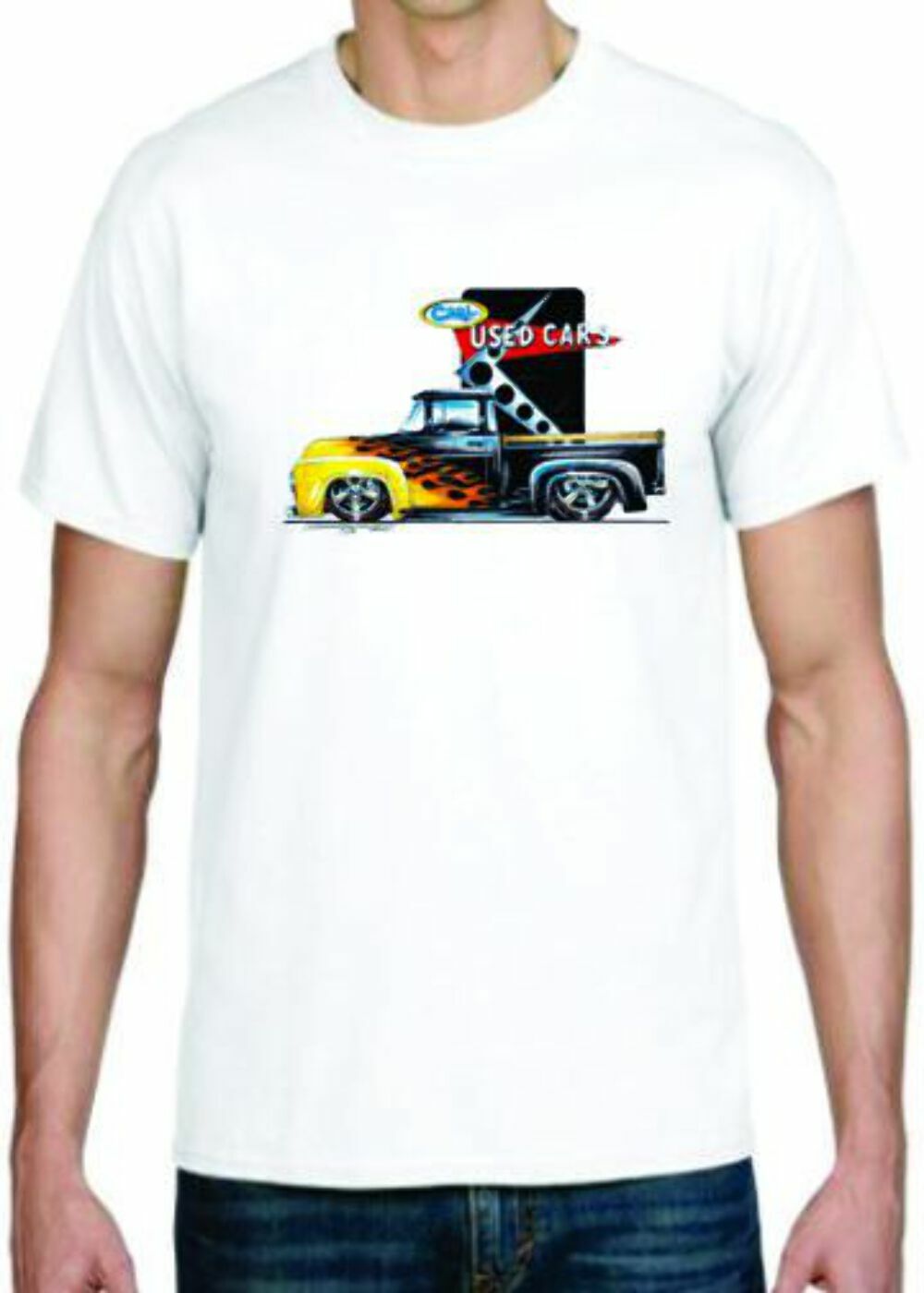 Adult DryBlend® T-Shirt – ( USED CARS FLAMED PICK UP – FORD / TRUCK)
