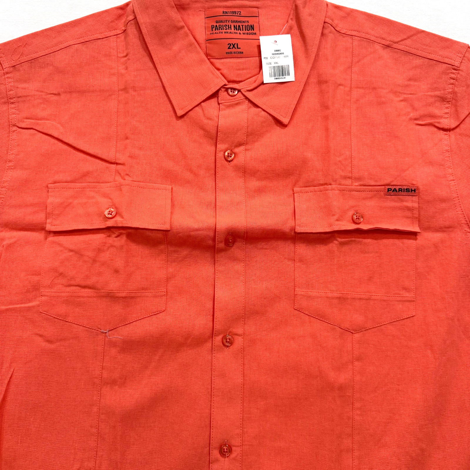 Paris Nation Men’s Button Down Shirt Salmon Color Linen Blend Comfort 2XL-4XL