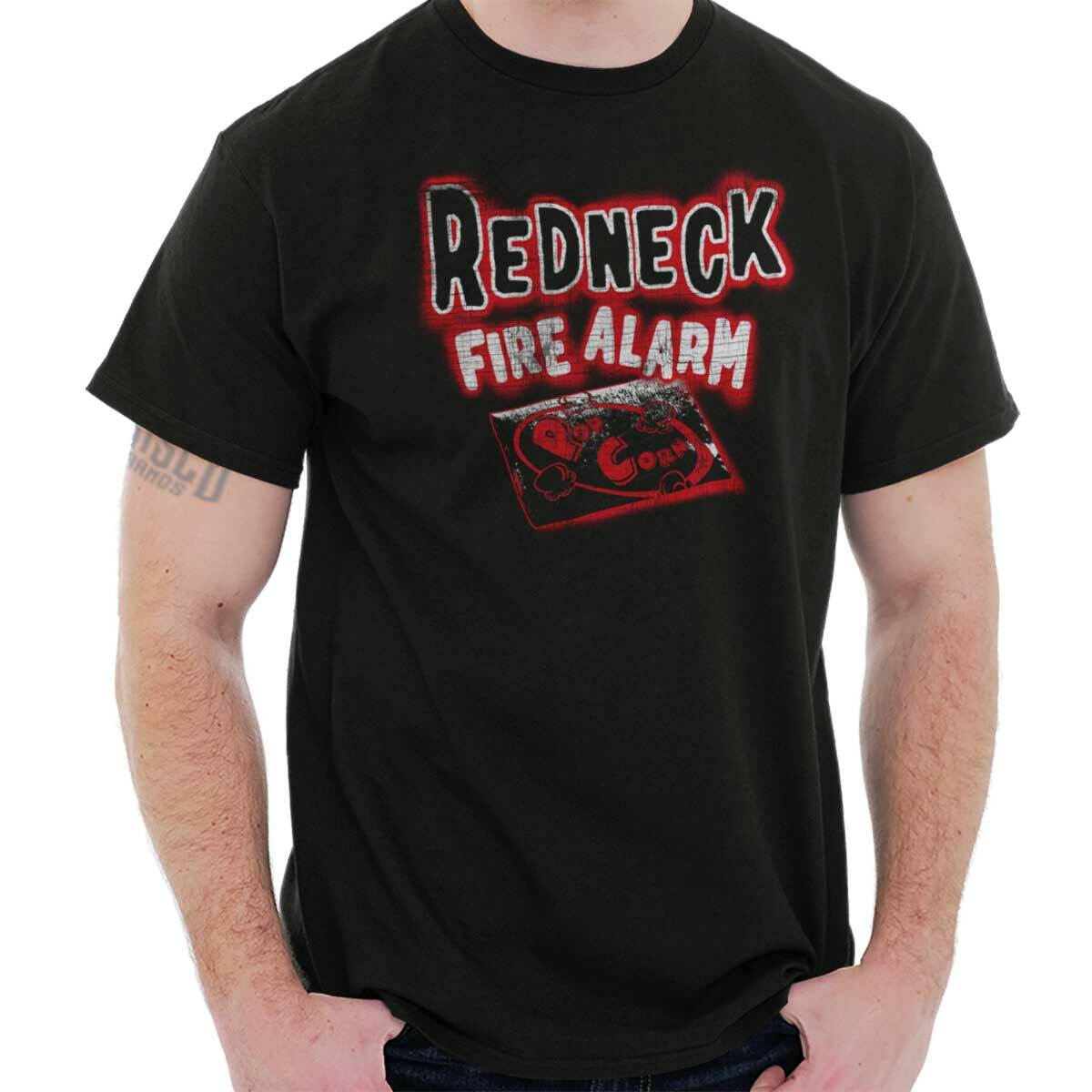 Funny Country Redneck Fire Alarm Popcorn Mens Casual Crewneck T Shirts Tees