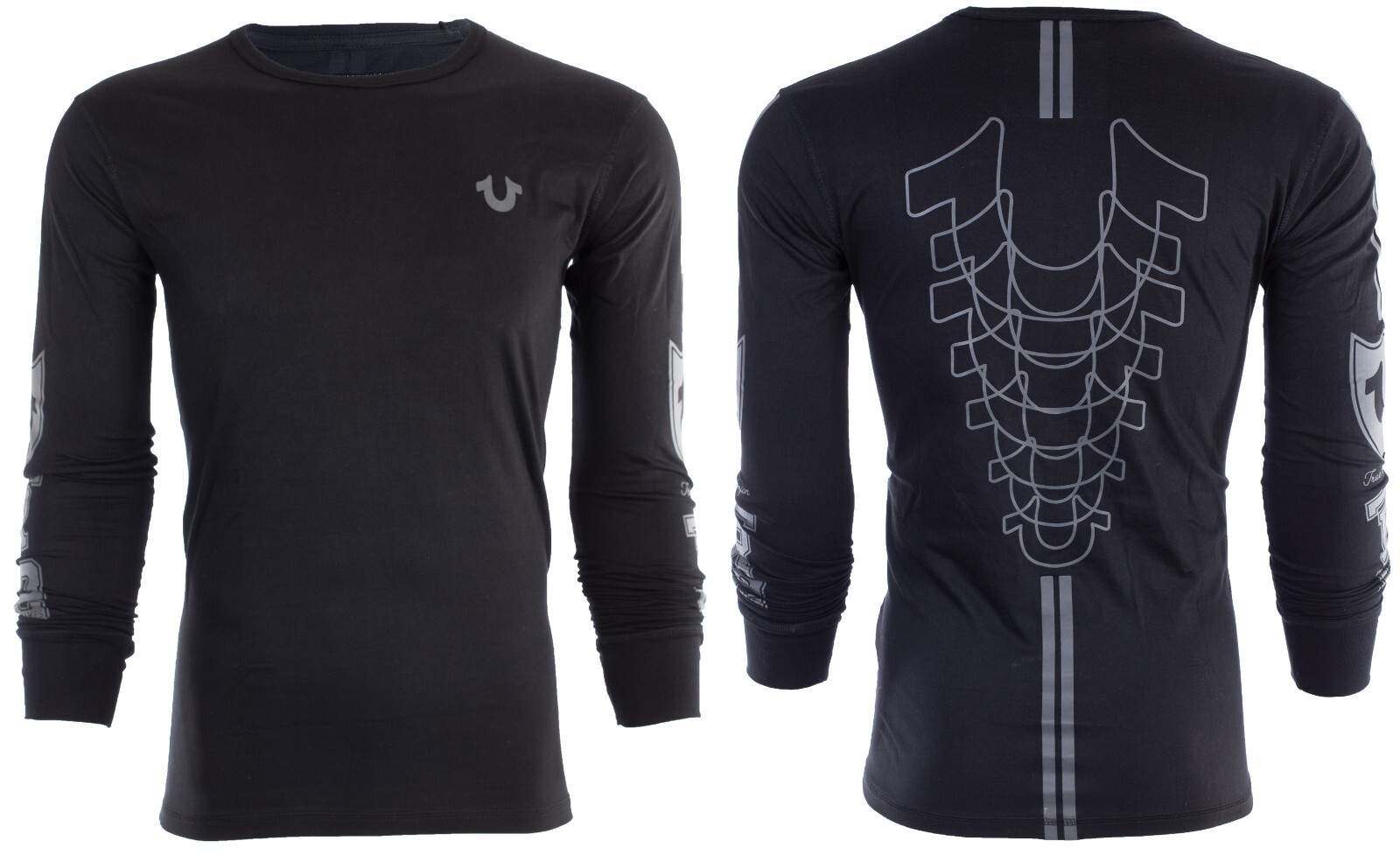 $99 TRUE RELIGION Black MOTO PUFF Horseshoe Long Sleeve Designer Graphic T-shirt