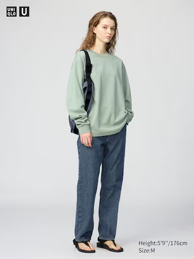 Uniqlo AIRism Cotton T-Shirt Long Sleeve Green Large