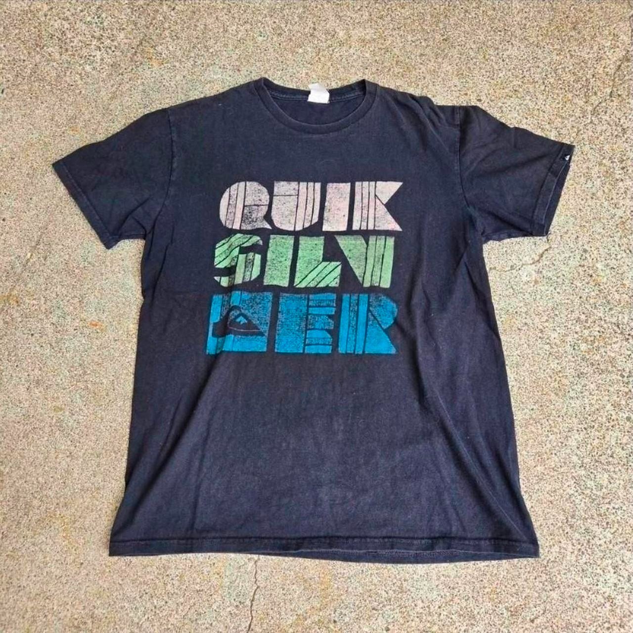 Vtg Y2k Quicksilver Block Stack Logo Graphic Skate Surf T Shirt Black L