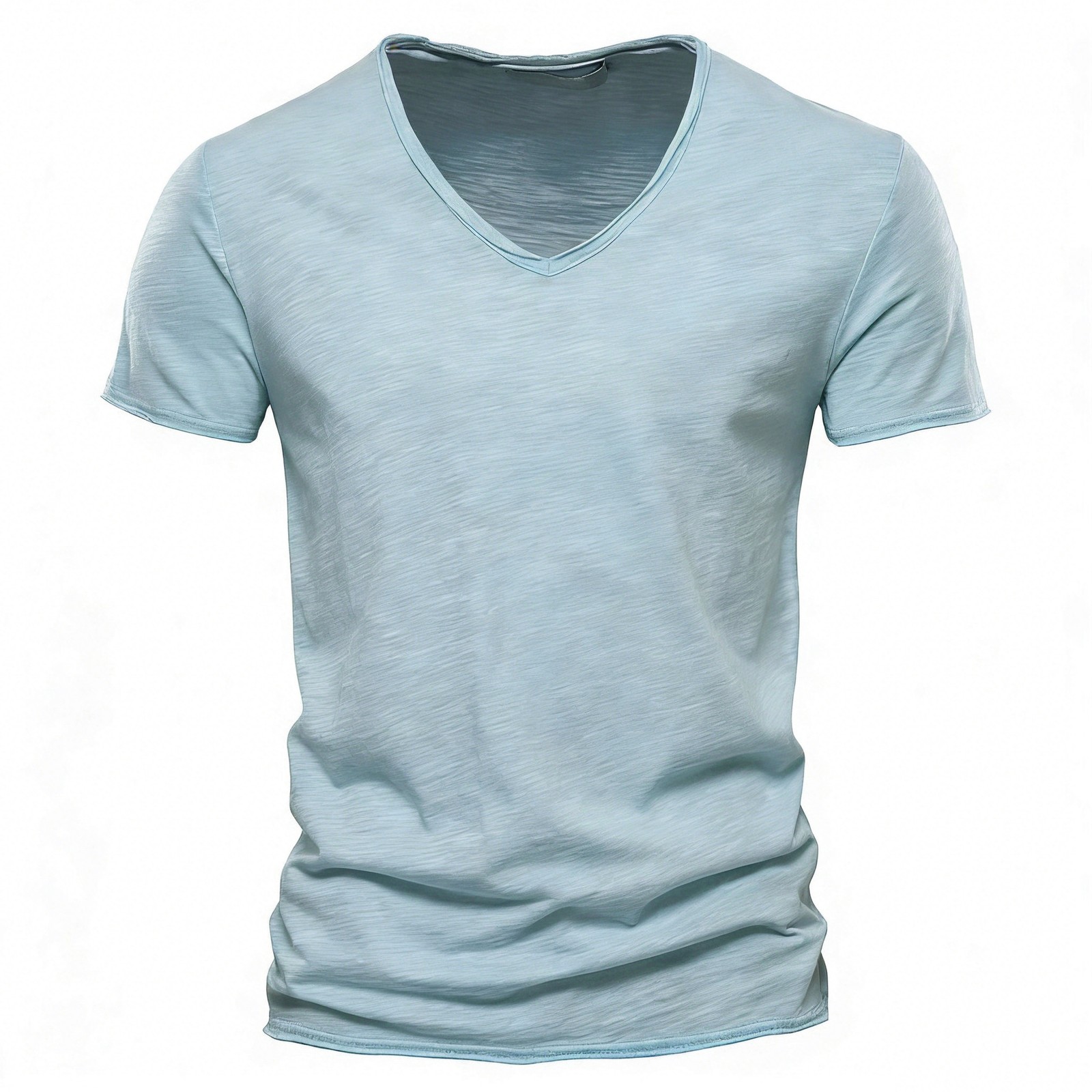 Summer Men’s New Solid Color V-Neck Short Sleeve T-shirt Tops Casual Blouse