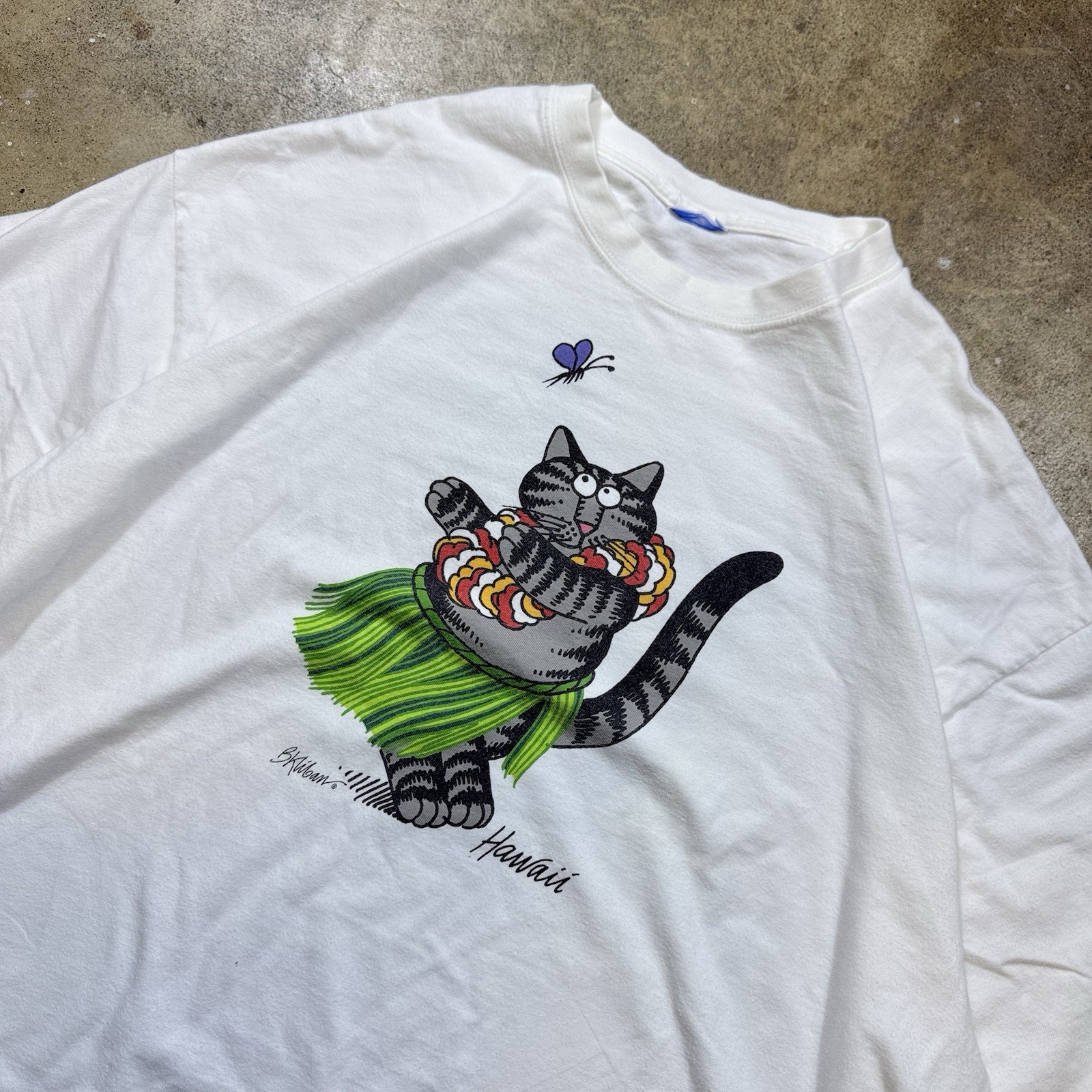 VTG Crazy Shirt Hawaii Shirt Mens XL White Hulu Cat B Kliban Maui Grass Island