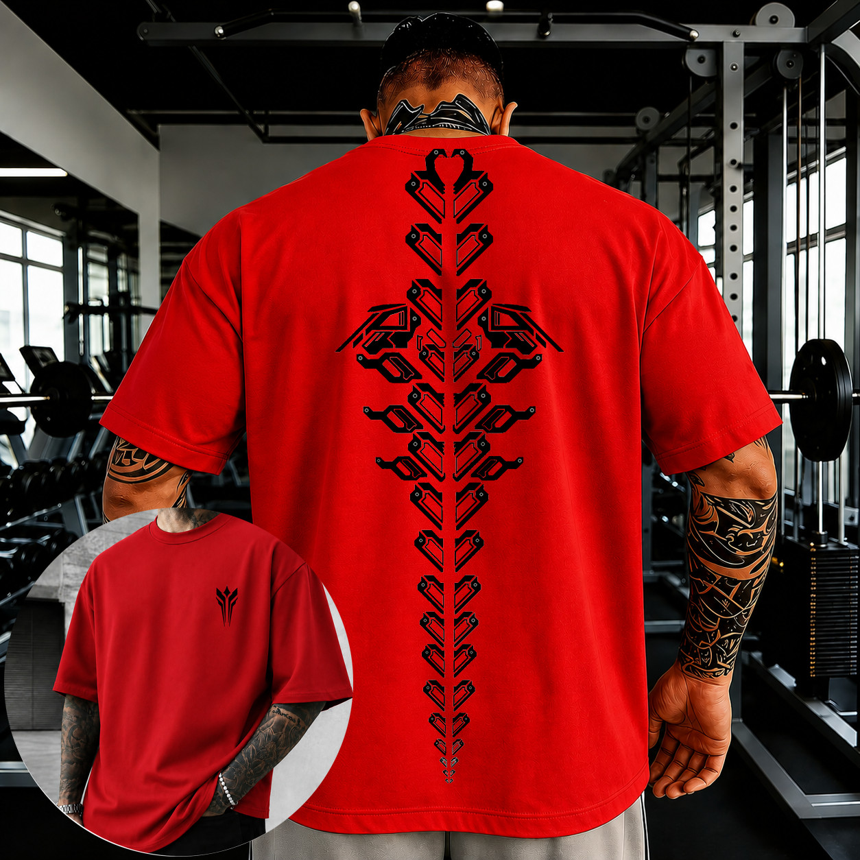 Oversized Gym T-Shirt Cyber Spine Graphic Print Heavy Cotton Summer Streetwear