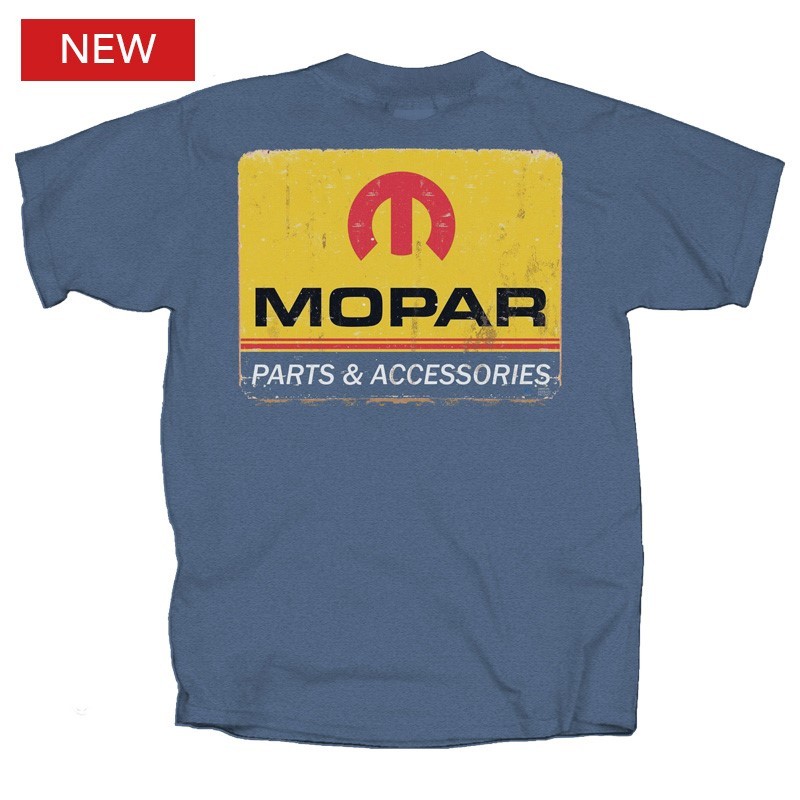 MOPAR VINTAGE SIGN LOGO PARTS & ACCESSORIES – INDIGO Blue T-Shirt (Licensed)