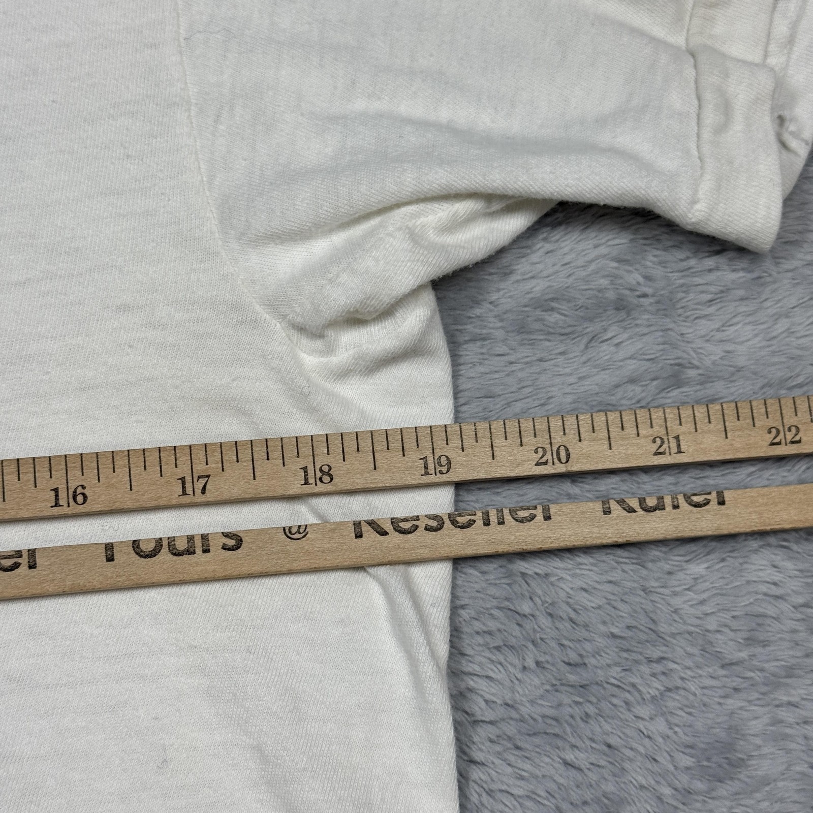 Vintage Sears Shirt Mens Large White V Neck Single Stitch Thin Stained 80s