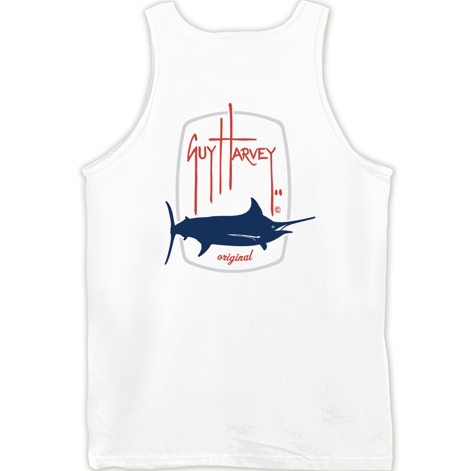 Guy Harvey Fishing Boat Beach Pick Size..Barrel Logo Tank Top..Pick Size…White
