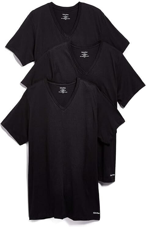 Calvin Klein Men’s 3-Pack Cotton V-Neck Classic Slim T-Shirt Black XL