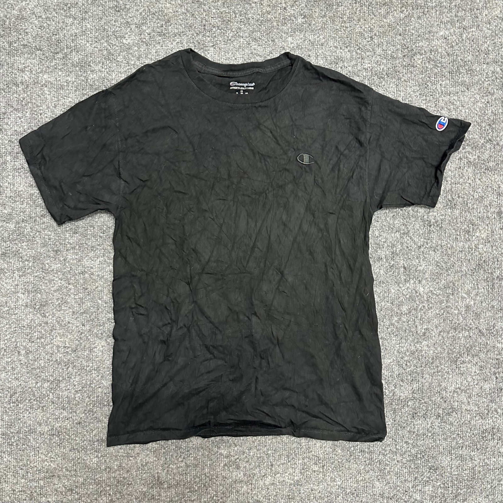 Champion T-Shirt Mens Size M Black Short Sleeve Crew Neck Athletic Embroidered