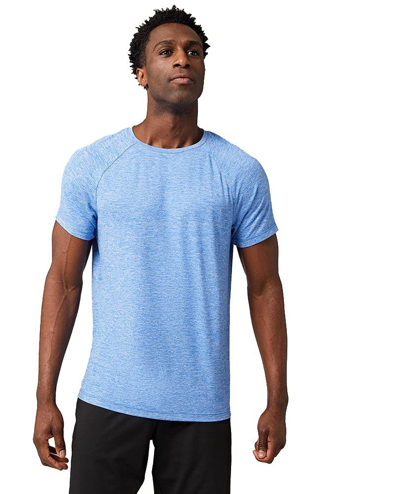 Cool Men’s Active T-Shirt | Raglan Short Sleeve | Quick Dry | Anti-Odor, Blue…