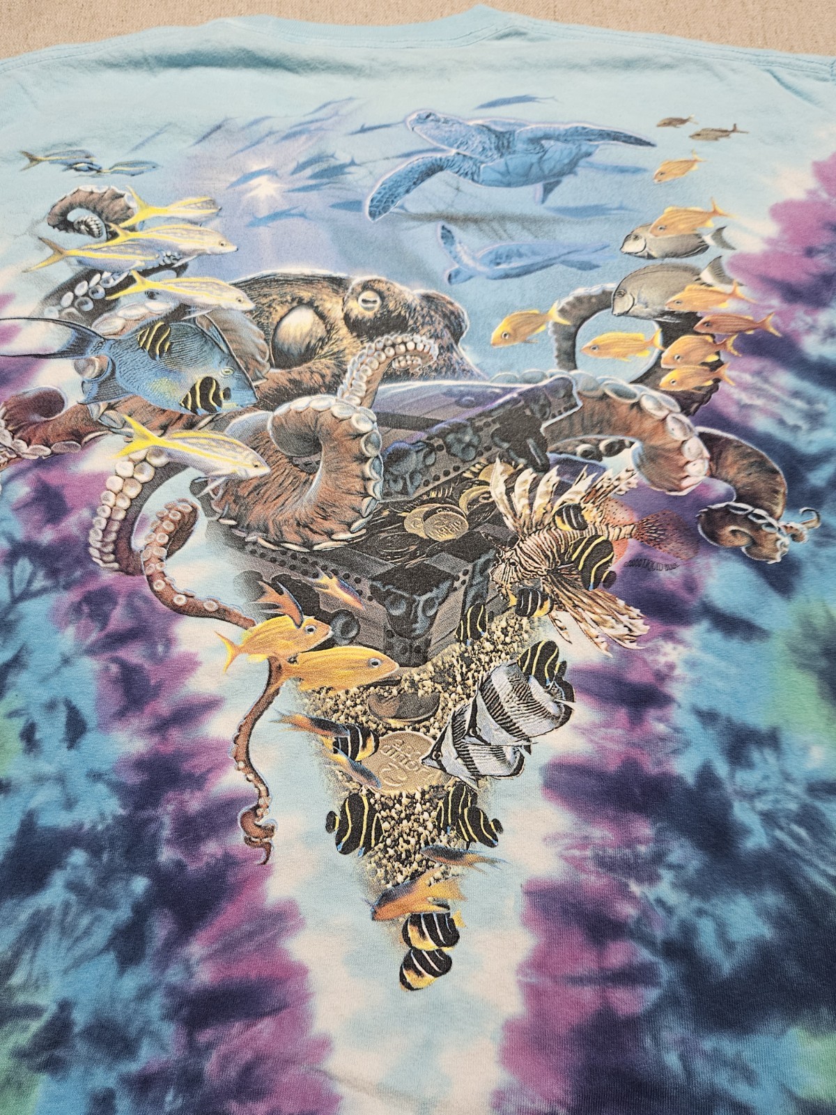 2000 Liquid Blue Y2K Aquatic Sea Life Dolphin Octopus Tie Dye TShirt XL Nature