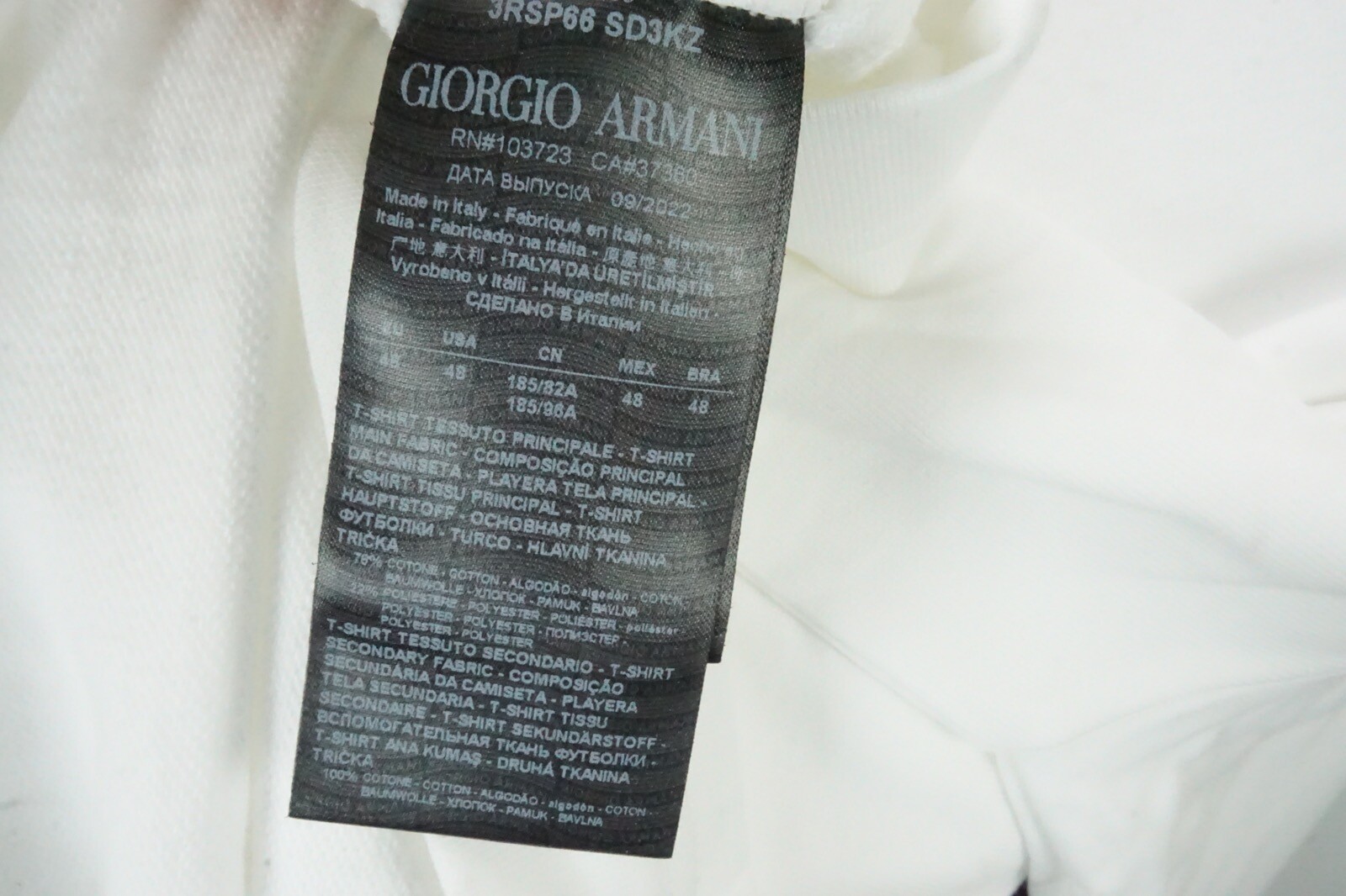 Giorgio Armani Black Label White Red Logo THICK Cotton Blend T Shirt Sz 48 NEW