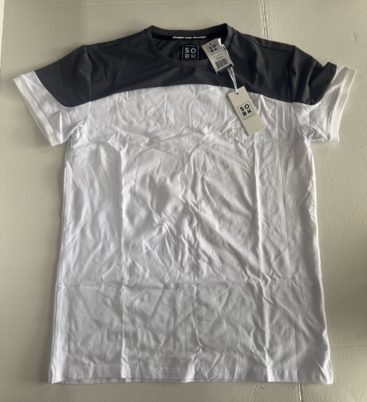 SOBK Men’s Colorblock Crew Neck Stretch Short Sleeve T-Shirt M Gray/White