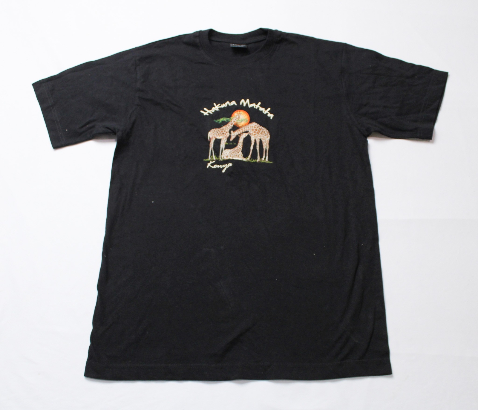 Airborn Unisex Hakuna Matata Kenya Embroidered S/S T-Shirt LB3 Black Large
