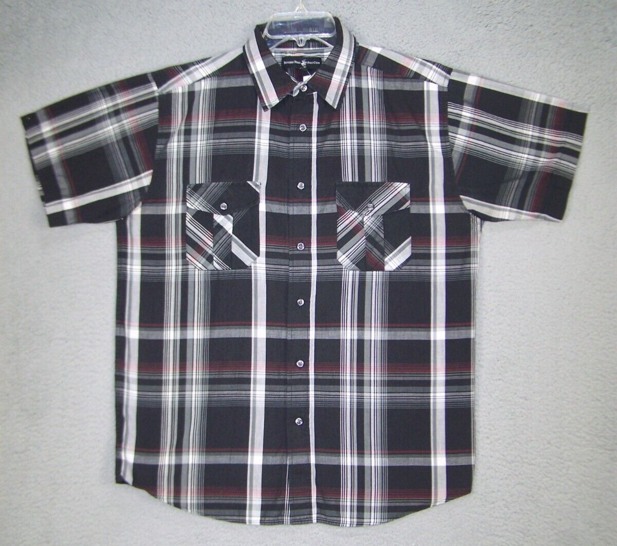 Beverly Hills Polo Club Shirt Adult Large Black Red Plaid Button Classic Men’s L