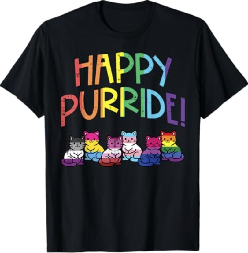 LGBTQ Flag Cats Happy Purride Gay Pride Month Ally Men Women T-Shirt