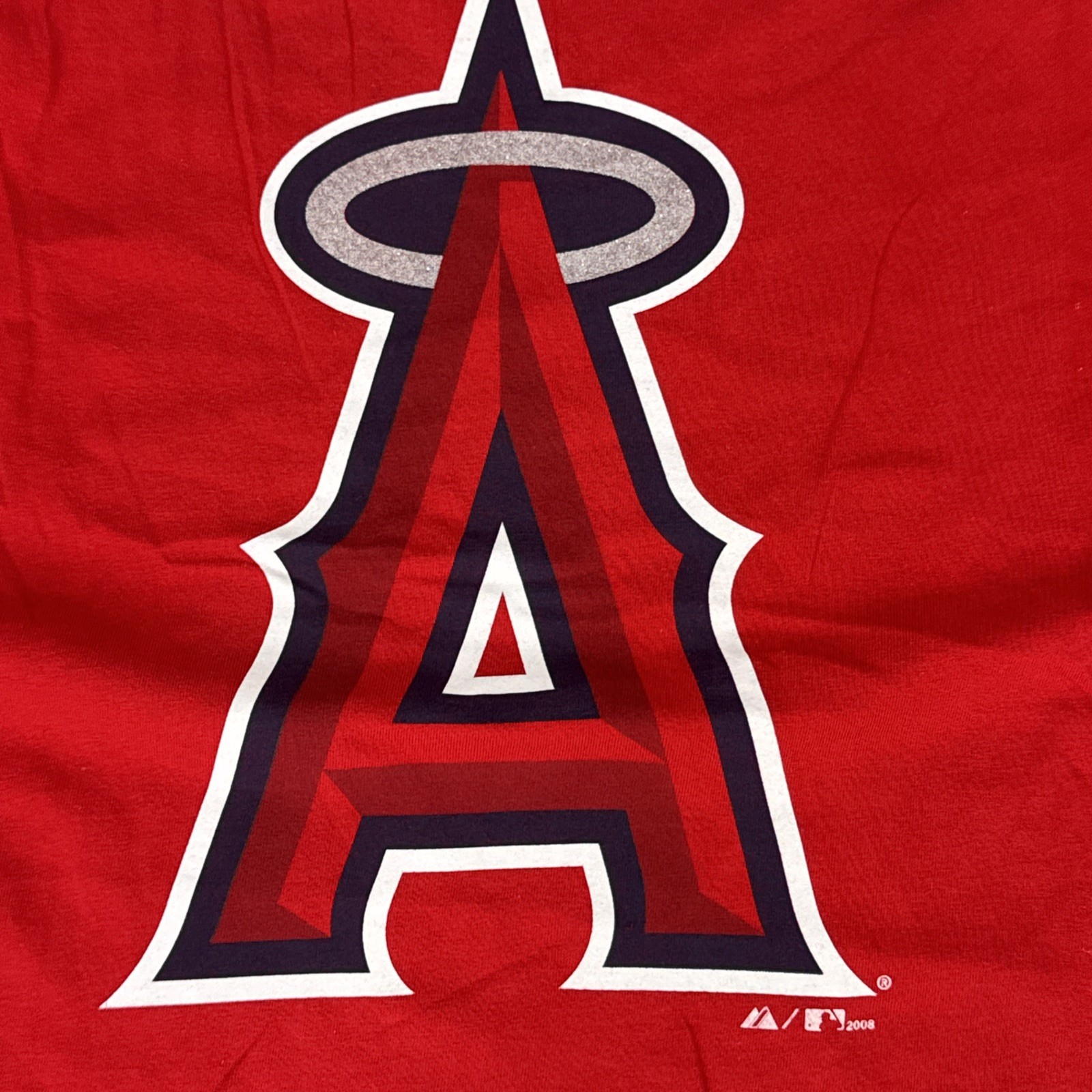Vintage MAJESTIC T Shirt Size XL Red LA ANGELS Big A Silver Halo 2008 MLB