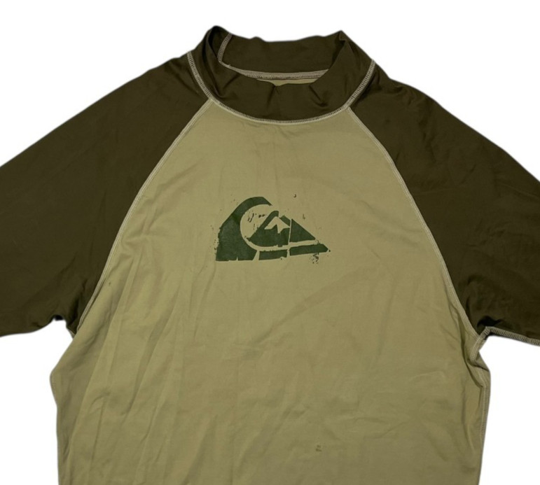QUIKSILVER Brown Nylon/Spandex UV-TECH RASH GUARD Beach Surf Sun Gym Shirt Sz L
