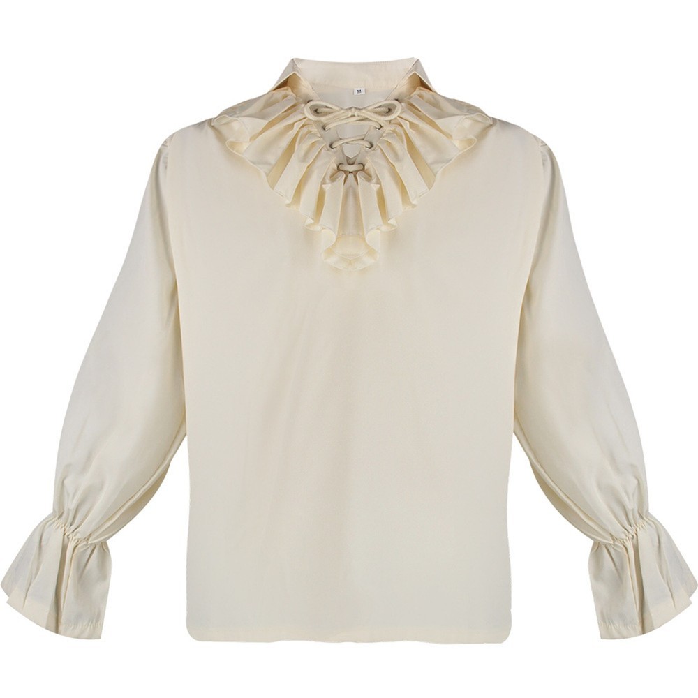Medieval Lapel Pleated Puffy Sleeve Shirt Men Vintage Long Sleeve Cosplay Shirts