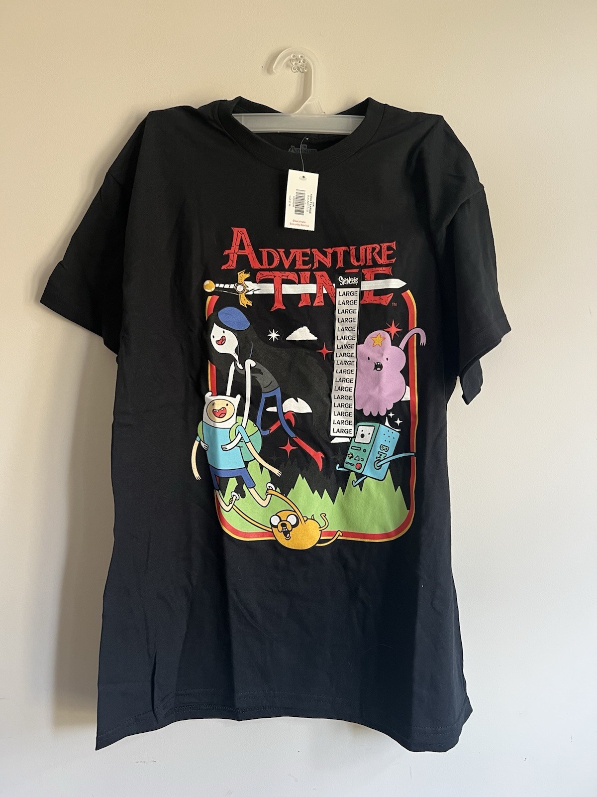 Adventure Time Black Graphic T-Shirt Size Large Short Sleeve Cartoon Network NEW