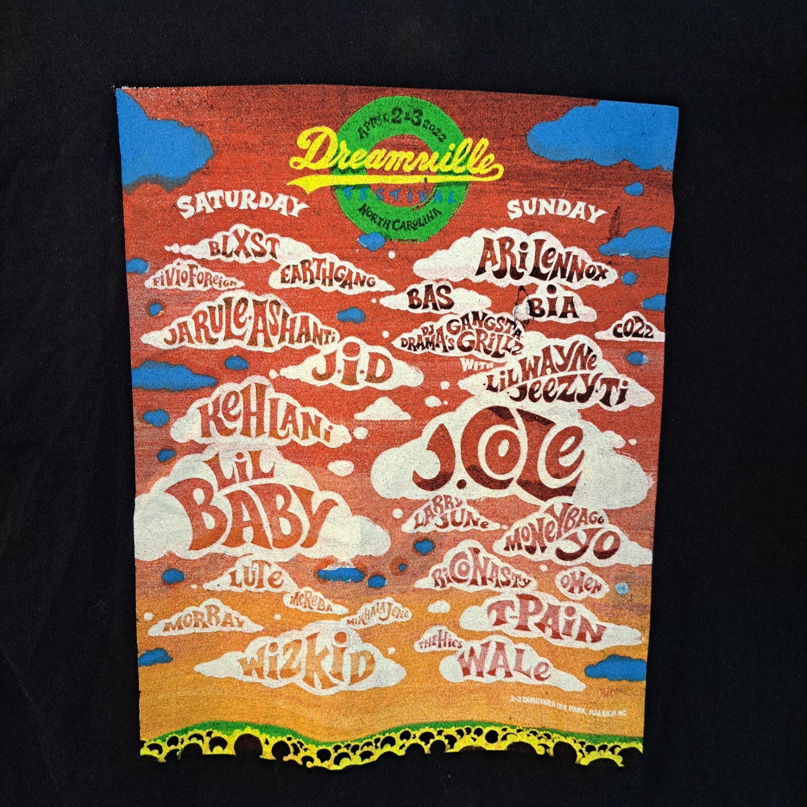 J Cole Dreamville Concert Tshirt Size XL Double Sided Black Short Sleeve