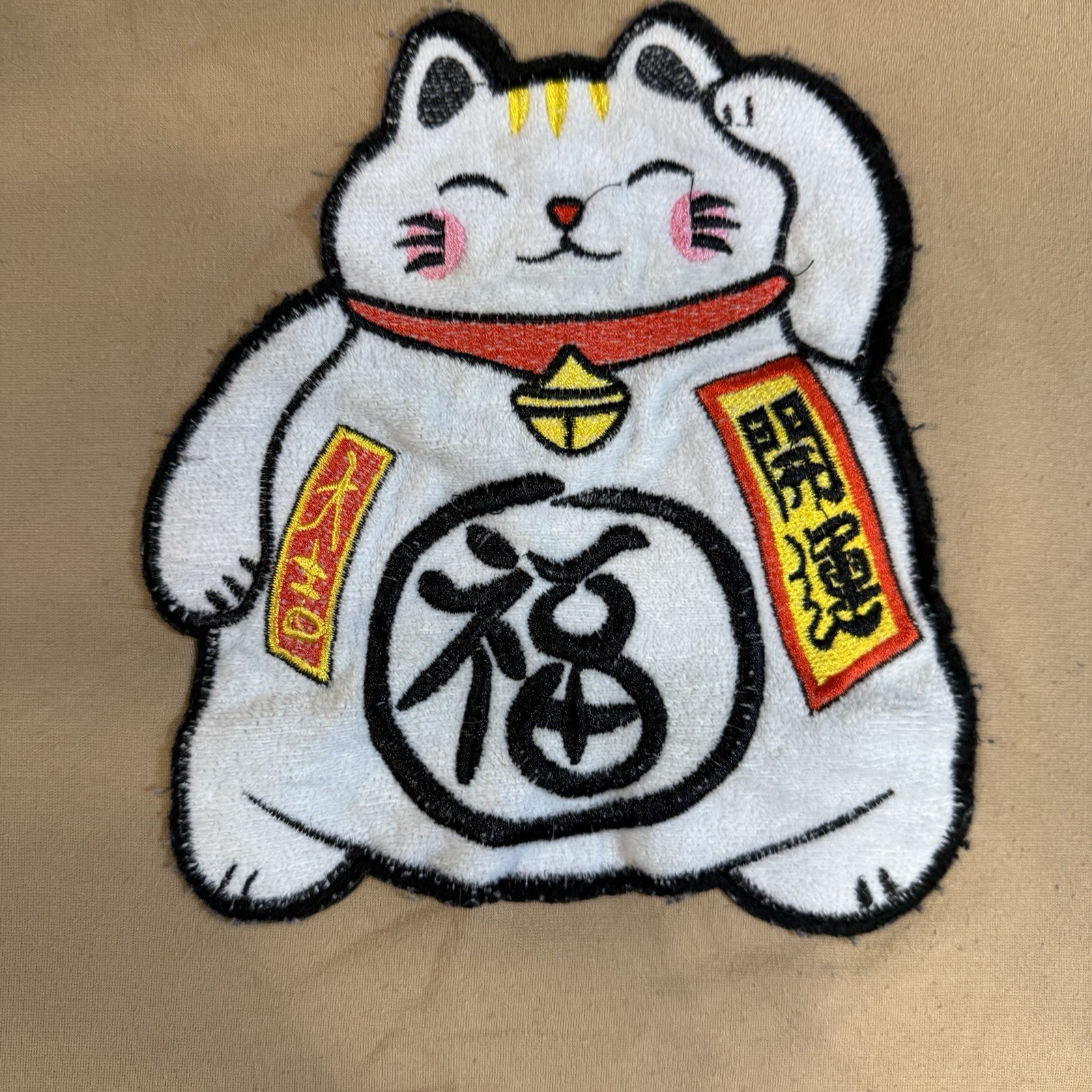 Dolla House Lucky Cat Embroidered T Shirt Tan Maneki Neko Streetwear