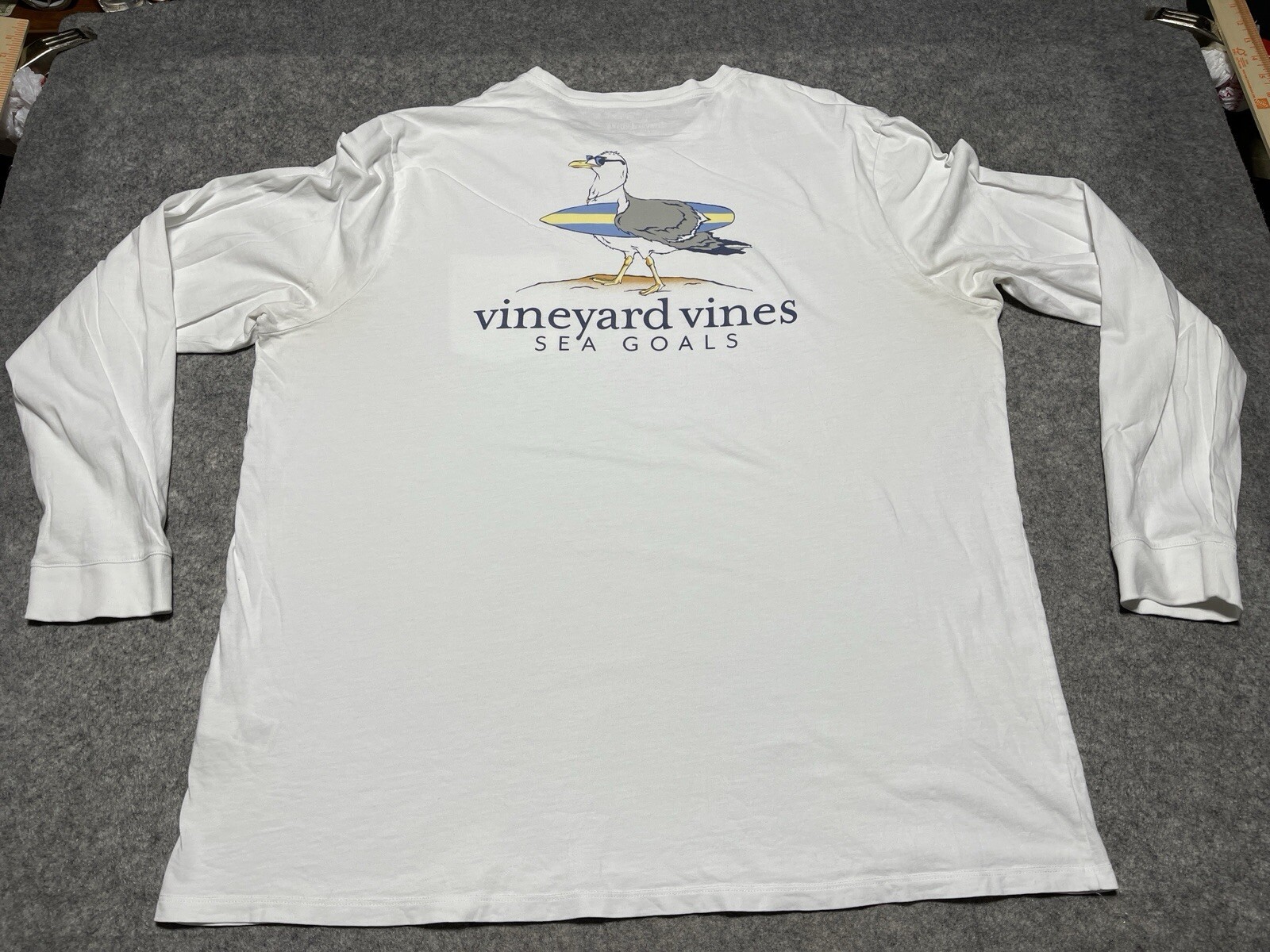 Vineyard Vines Pocket Long Sleeves White 2XL SEA GULLS Shirt Surf Board Ocean