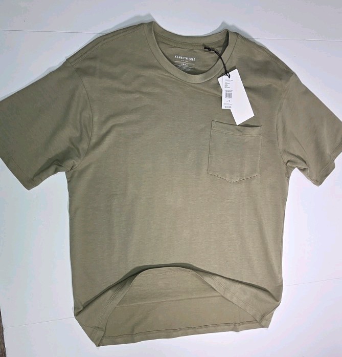 Mens Kenneth Cole Fatigue Green Crew Neck Knit Pocket Short Sleeve T Shirt Small