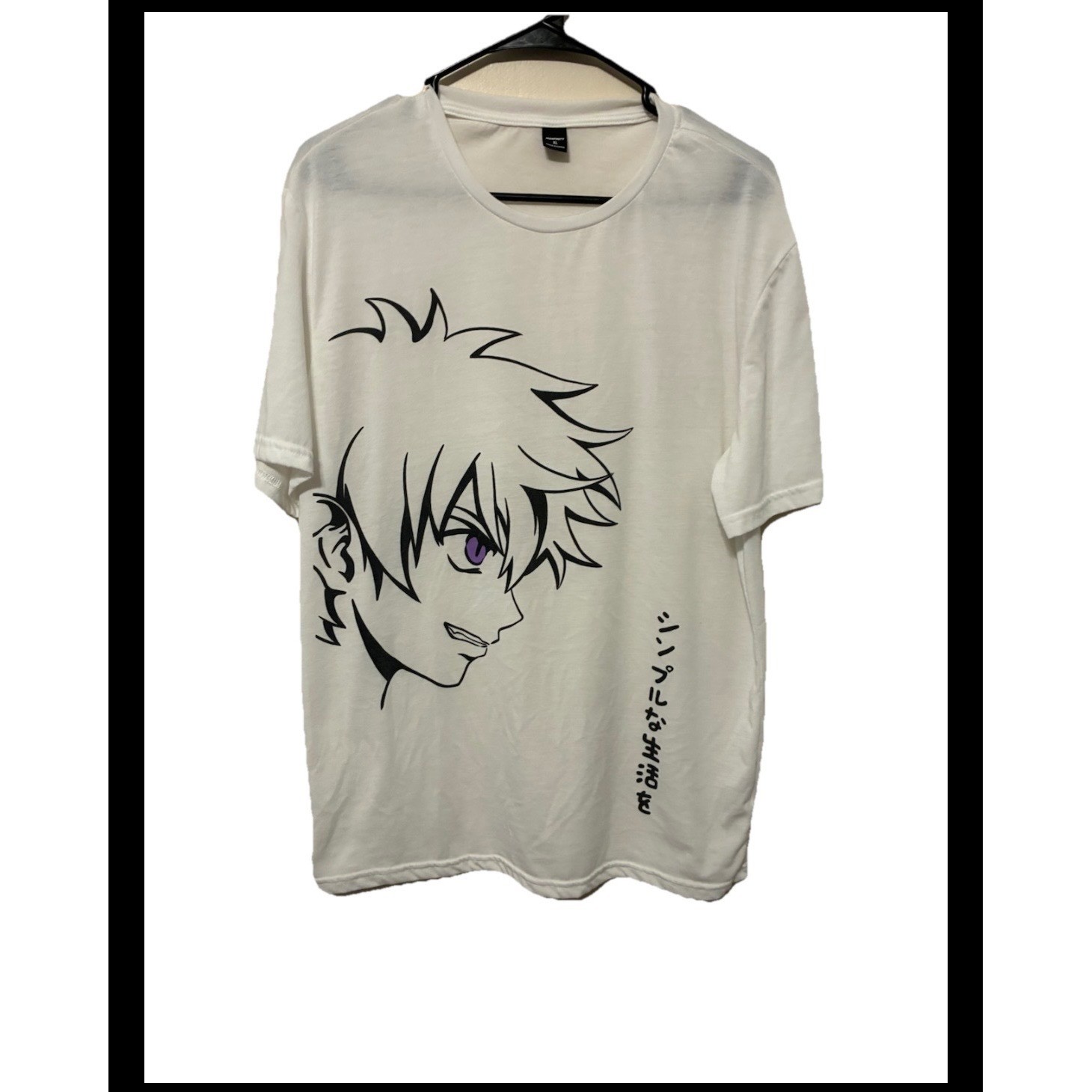 Anime Graphic T-Shirt White Purple Eye Character Manga Streetwear Mens XL