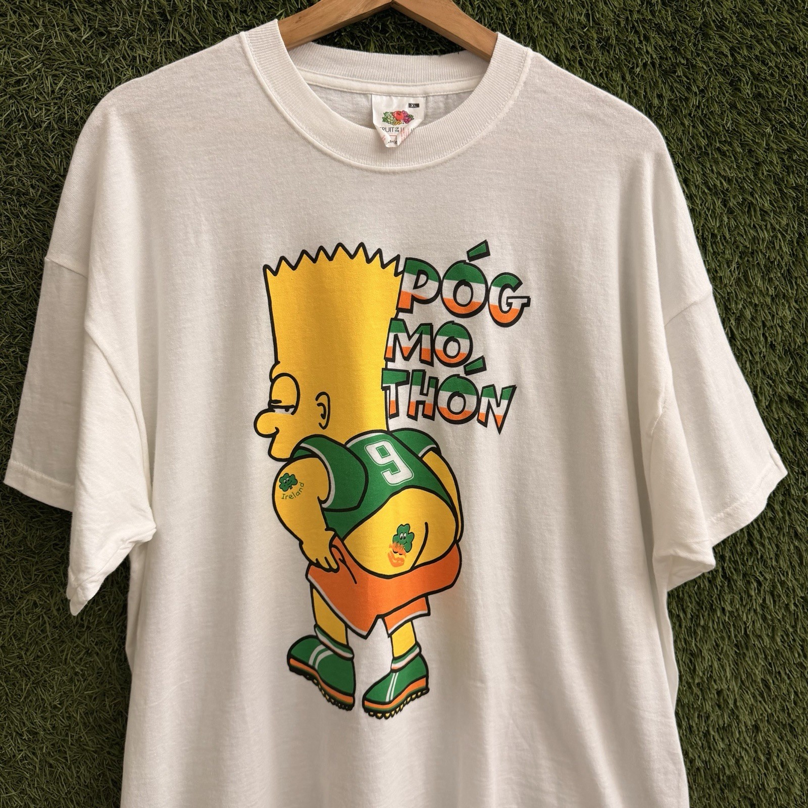 Vintage Bart Simpson Pog Mo Thon Kiss My Ass Ireland Soccer T-Shirt Mens XL 90s